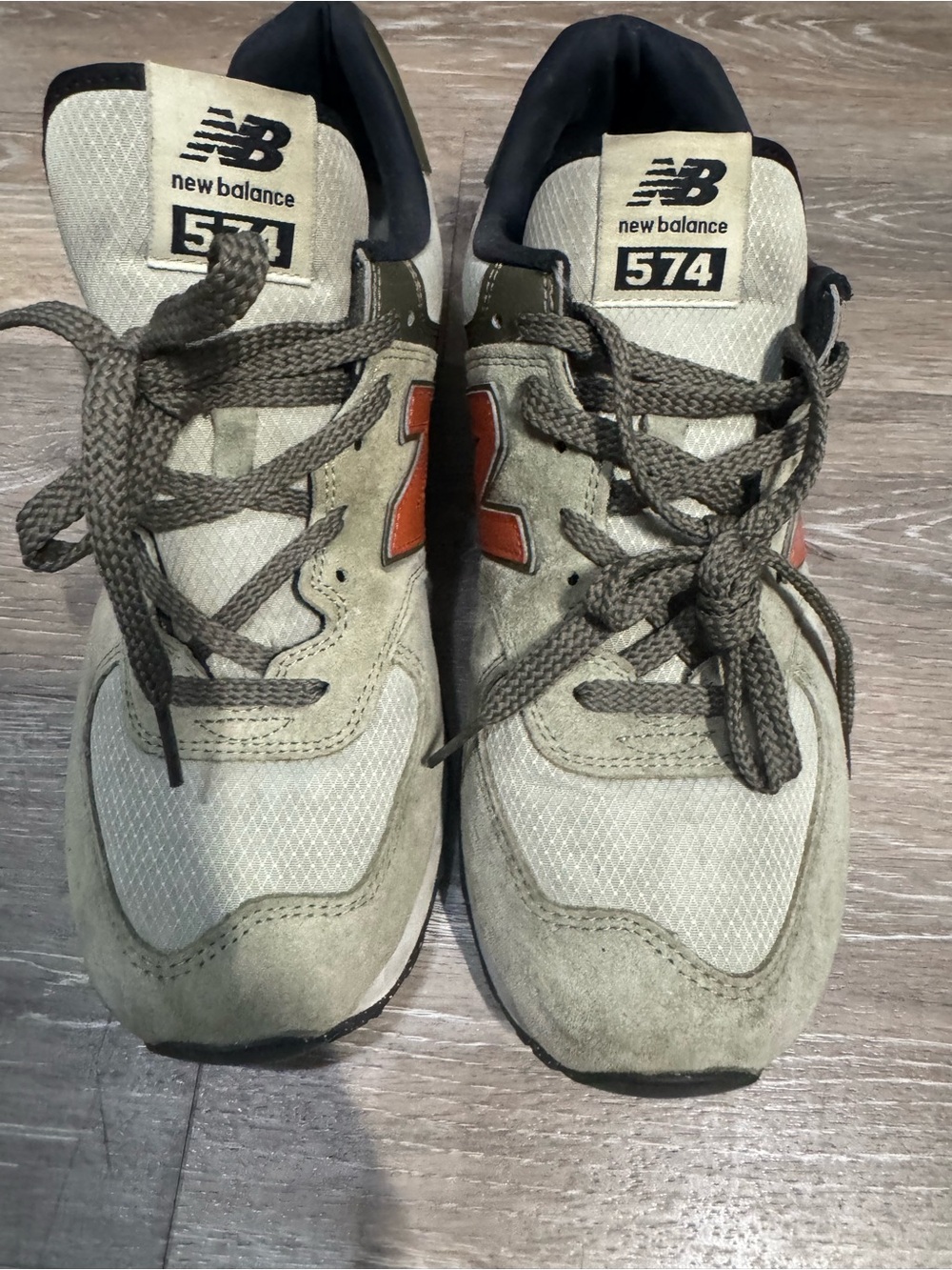 New Balance Olive Green Suede Sneakers with Orange 'N' - Picture 2 of 4